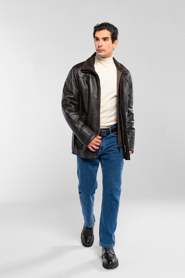  Tamer Tanca Erkek Hakiki Deri Kahverengi Deri Mont