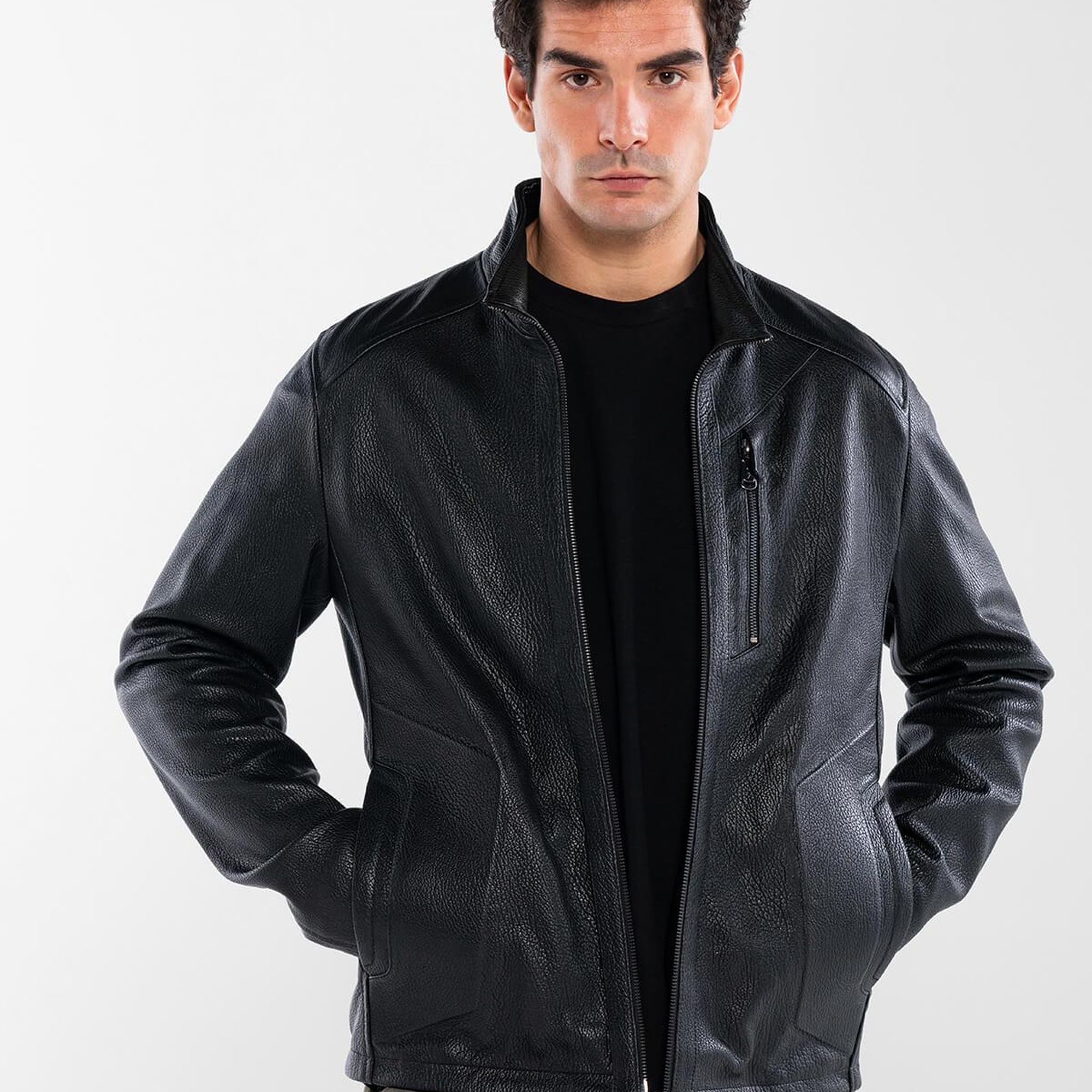 Tamer Tanca Erkek Hakiki Deri Siyah Deri Mont