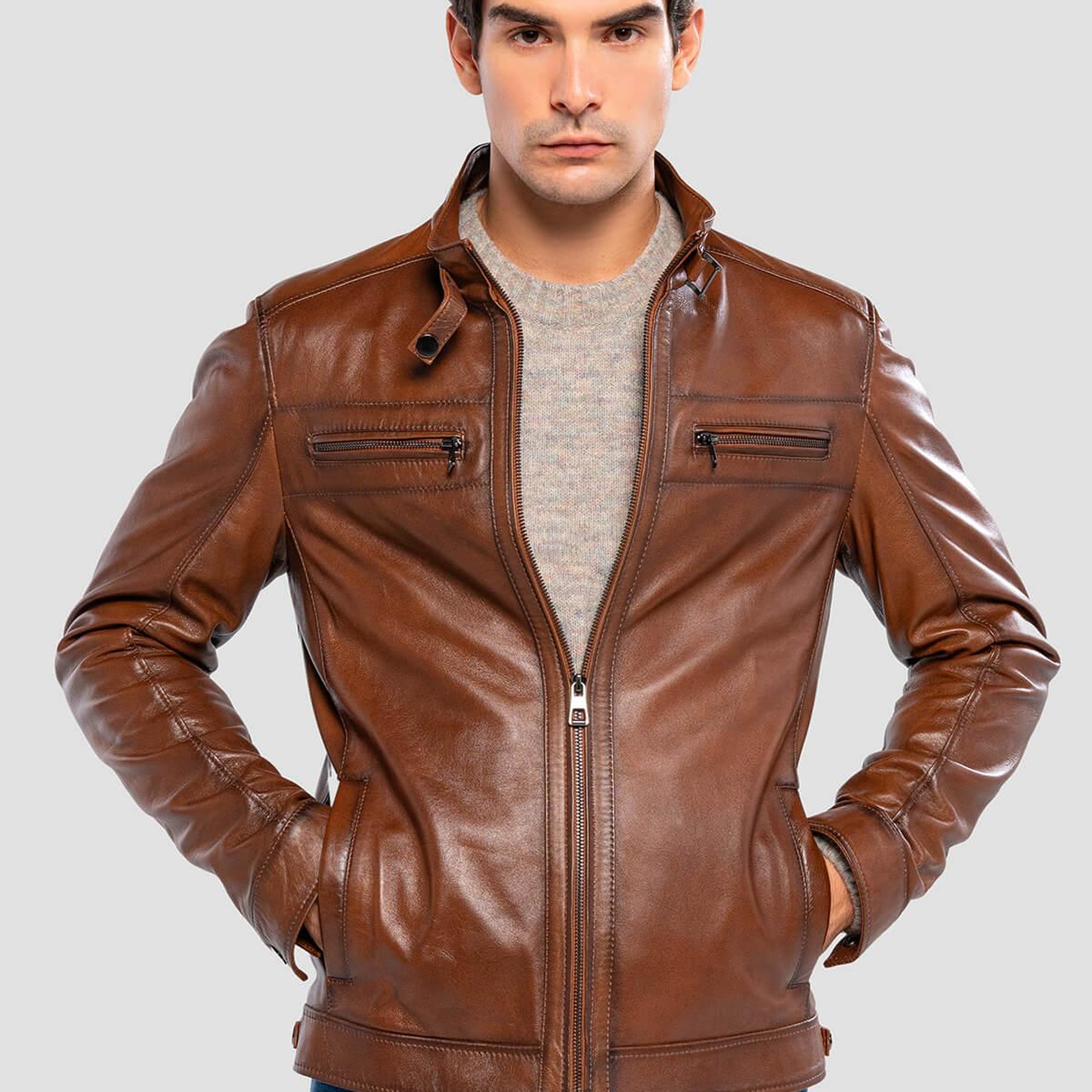 Tamer Tanca Erkek Hakiki Deri Kahverengi Deri Mont