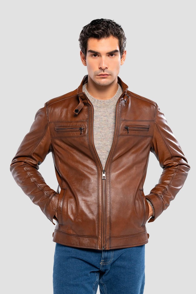  Tamer Tanca Erkek Hakiki Deri Kahverengi Deri Mont