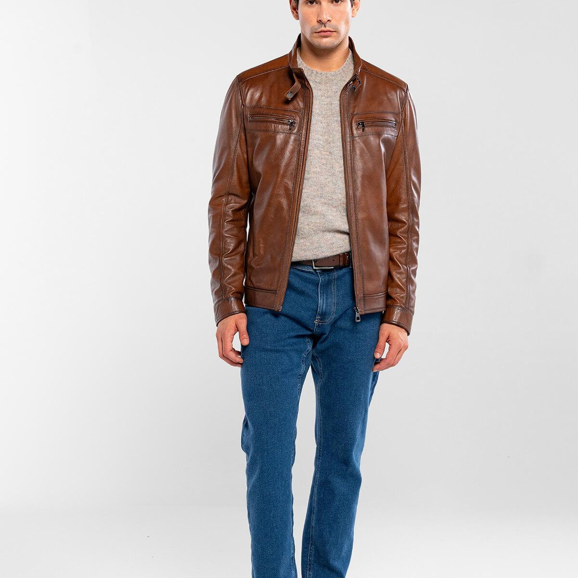 Tamer Tanca Erkek Hakiki Deri Kahverengi Deri Mont