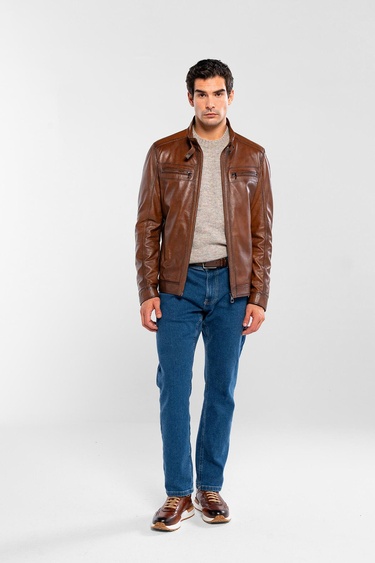  Tamer Tanca Erkek Hakiki Deri Kahverengi Deri Mont