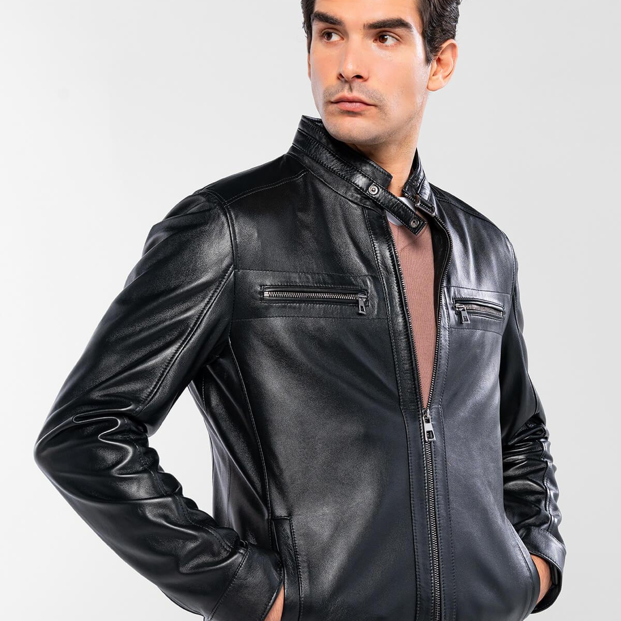 Tamer Tanca Erkek Hakiki Deri Siyah Deri Deri Mont