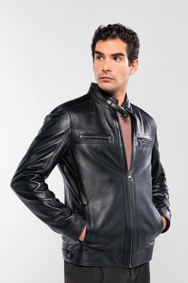  Tamer Tanca Erkek Hakiki Deri Siyah Deri Deri Mont