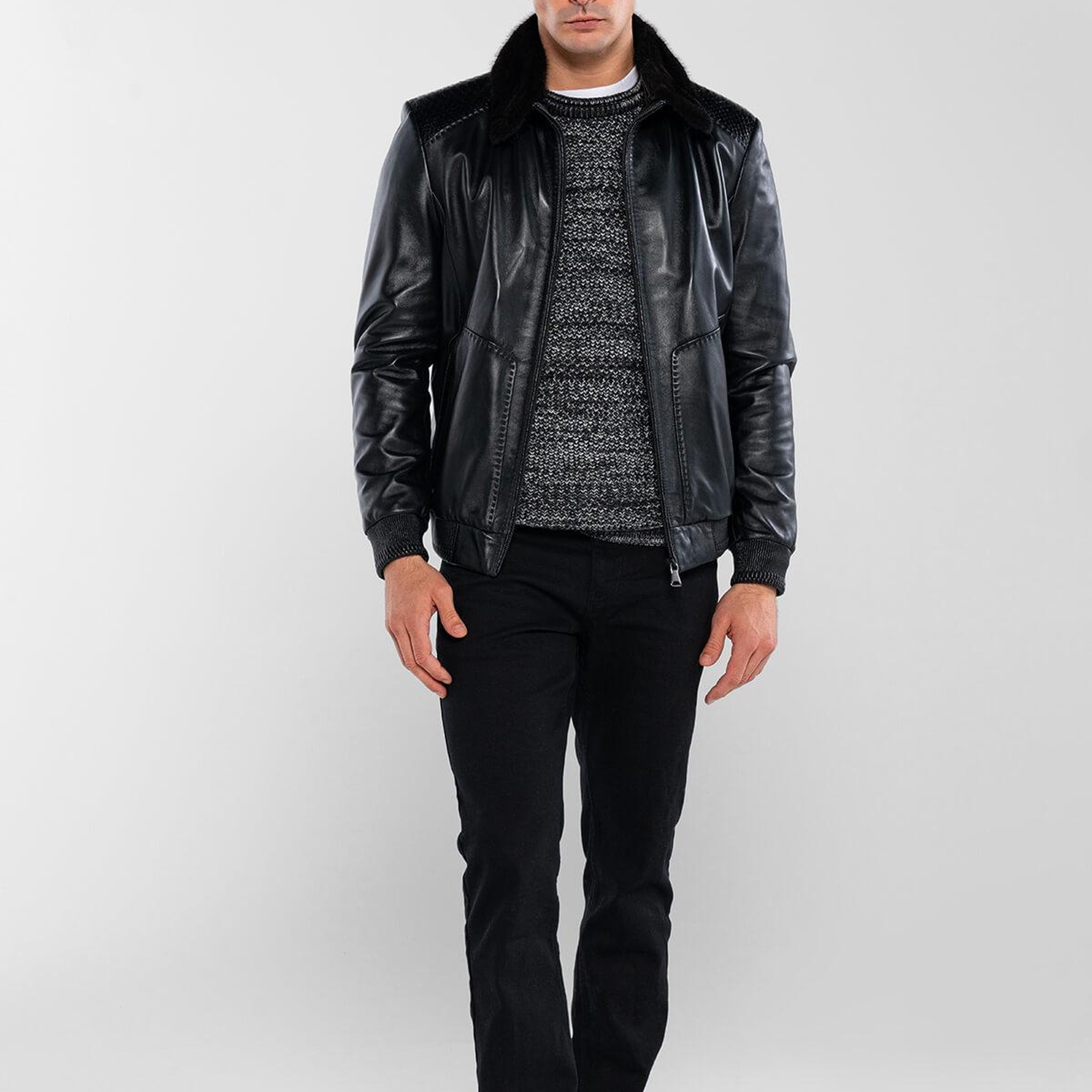 Tamer Tanca Erkek Hakiki Deri Siyah Deri Mont