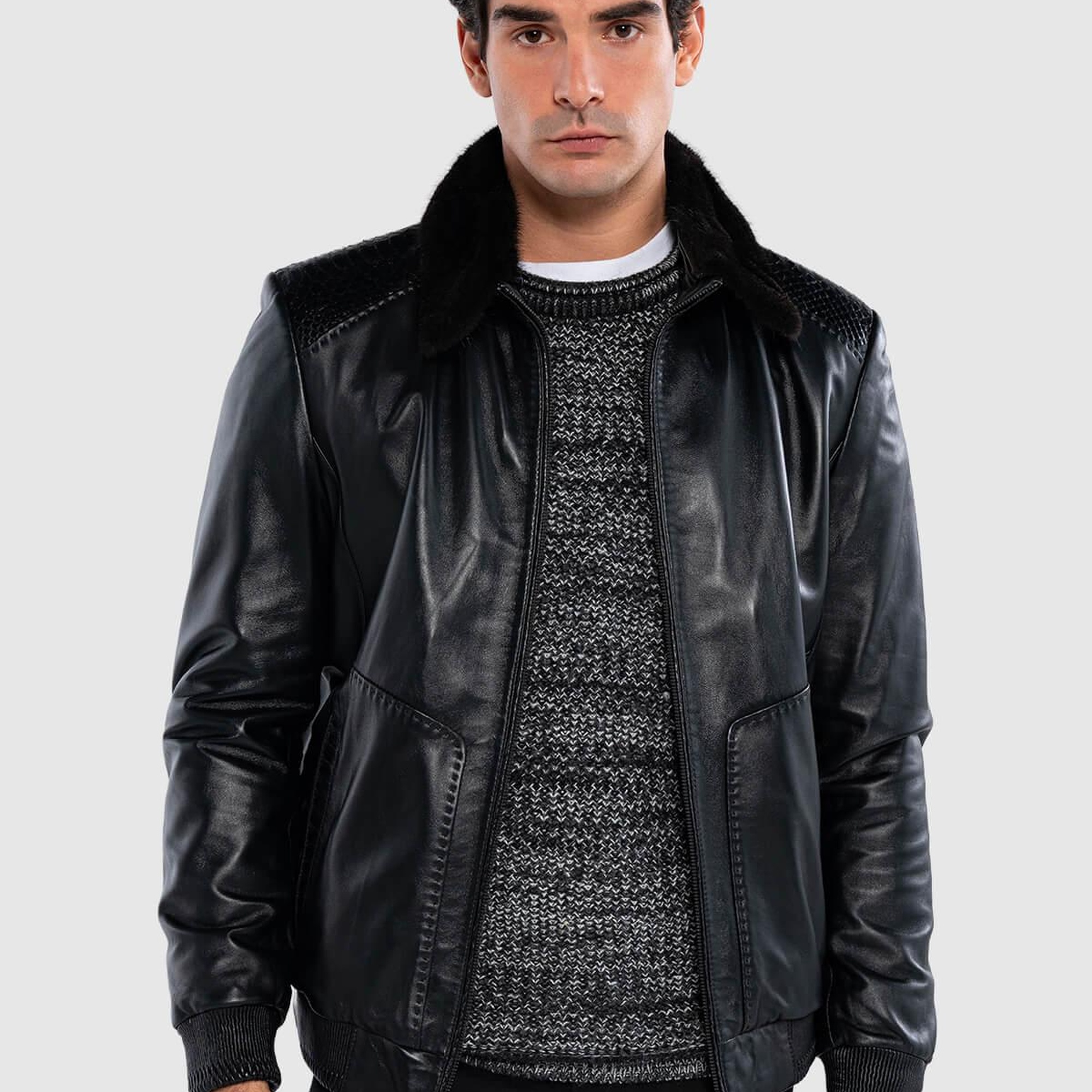 Tamer Tanca Erkek Hakiki Deri Siyah Deri Mont