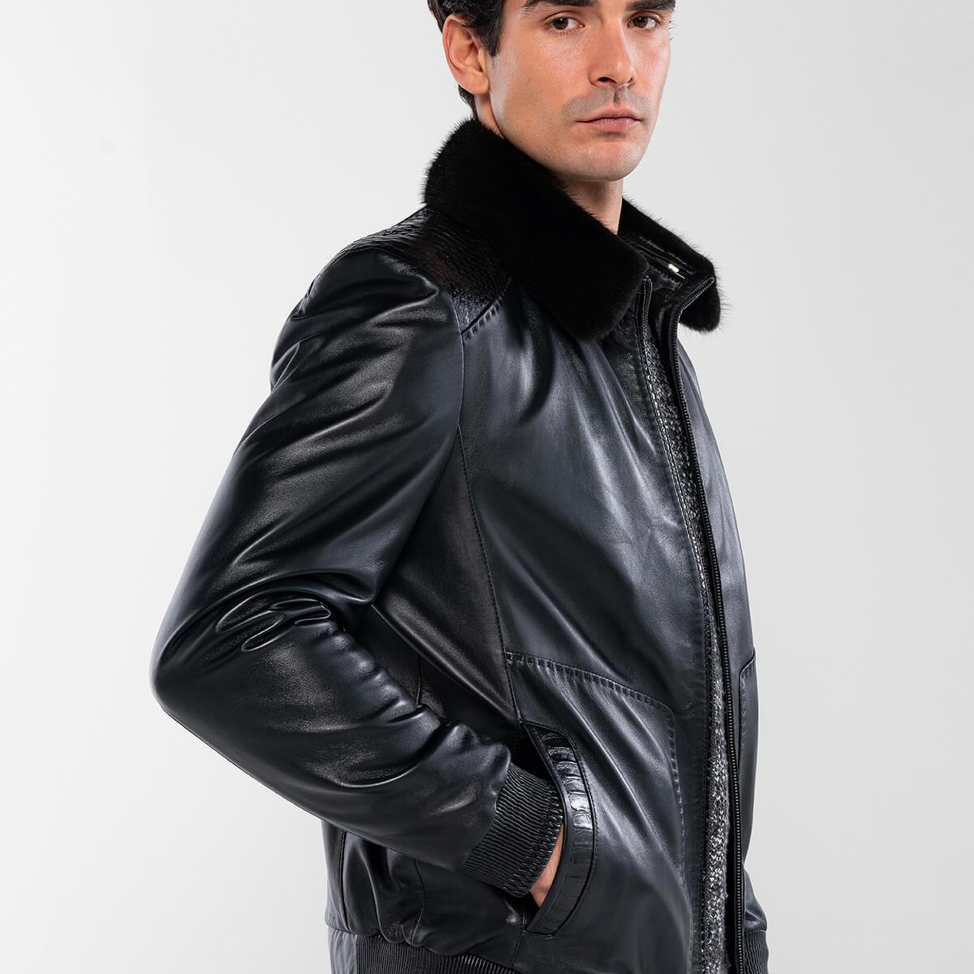 Tamer Tanca Erkek Hakiki Deri Siyah Deri Mont