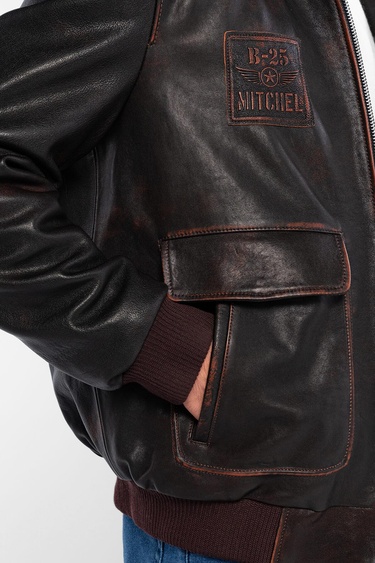  Tamer Tanca Erkek Hakiki Deri Kızıl Eskitme Deri Mont