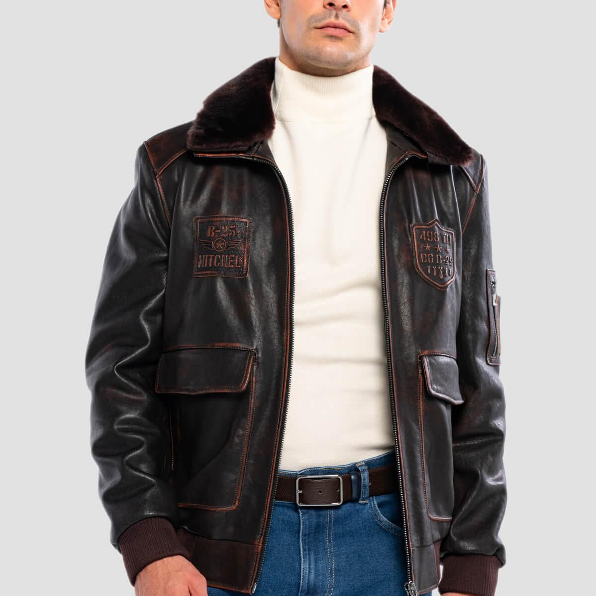 Tamer Tanca Erkek Hakiki Deri Kızıl Eskitme Deri Mont