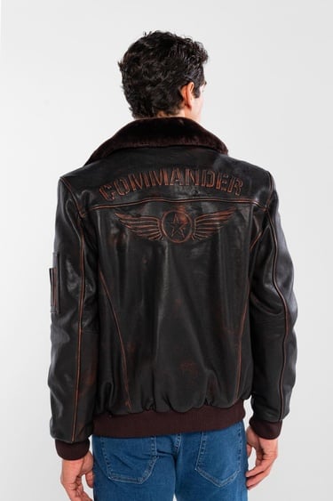  Tamer Tanca Erkek Hakiki Deri Kızıl Eskitme Deri Mont