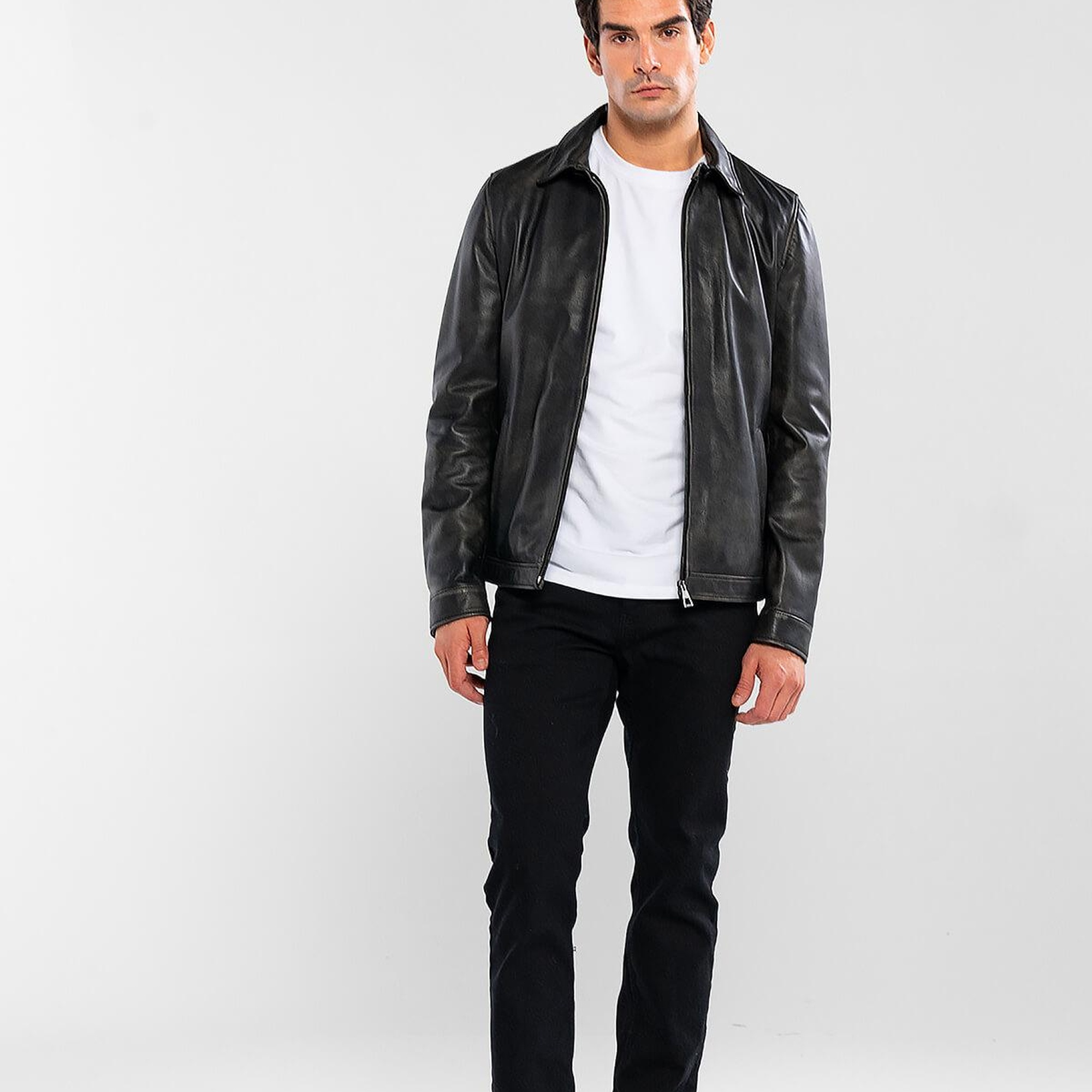 Tamer Tanca Erkek Hakiki Deri Siyah Eskitme Deri Mont