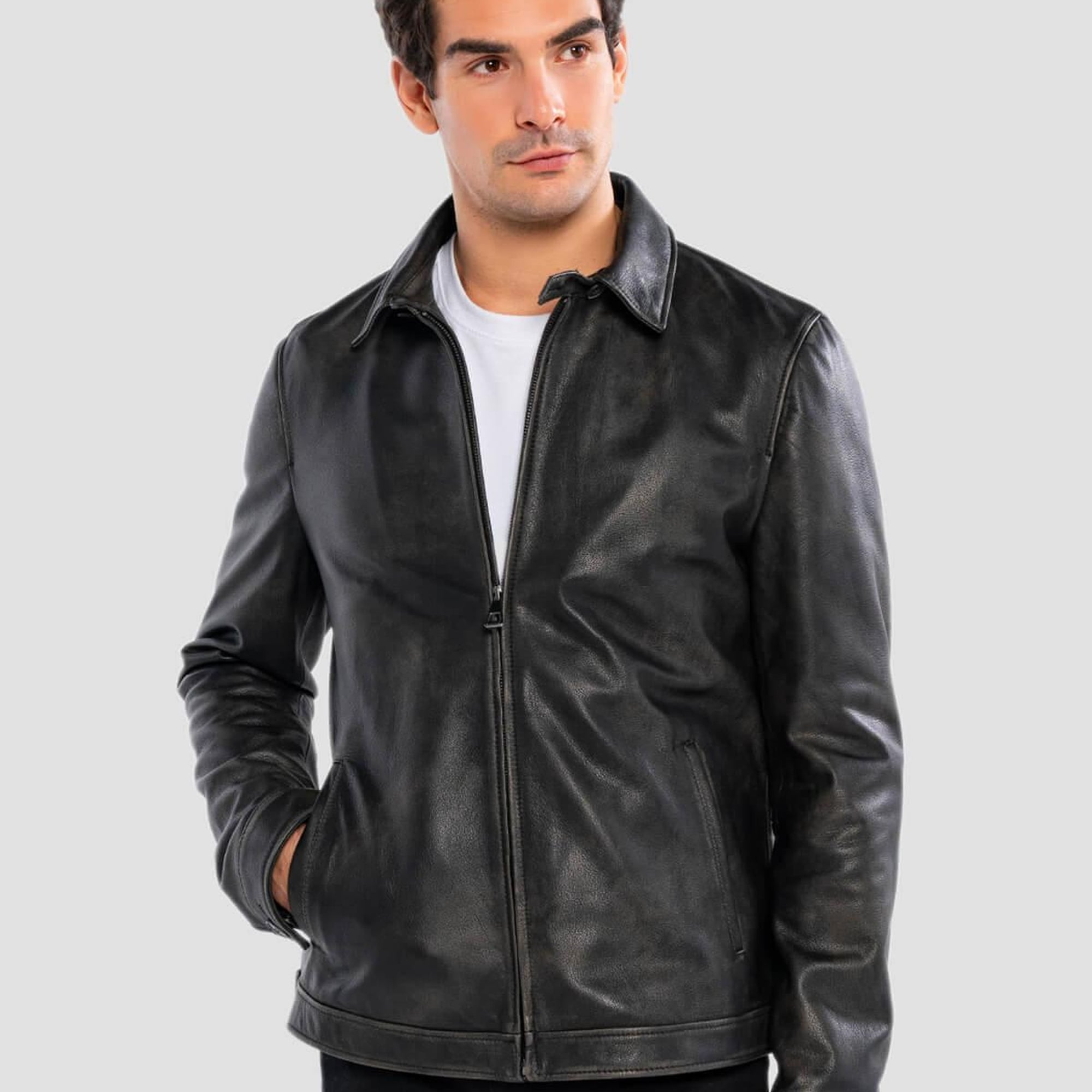 Tamer Tanca Erkek Hakiki Deri Siyah Eskitme Deri Mont