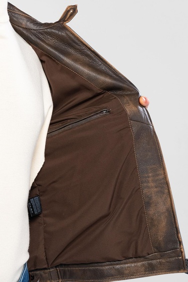  Tamer Tanca Erkek Hakiki Deri Viski Eskitme Deri Mont