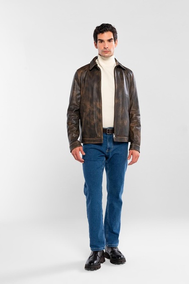  Tamer Tanca Erkek Hakiki Deri Viski Eskitme Deri Mont