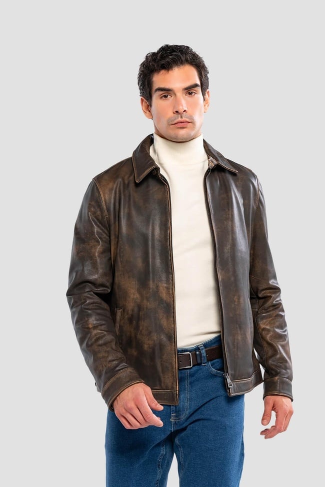  Tamer Tanca Erkek Hakiki Deri Viski Eskitme Deri Mont