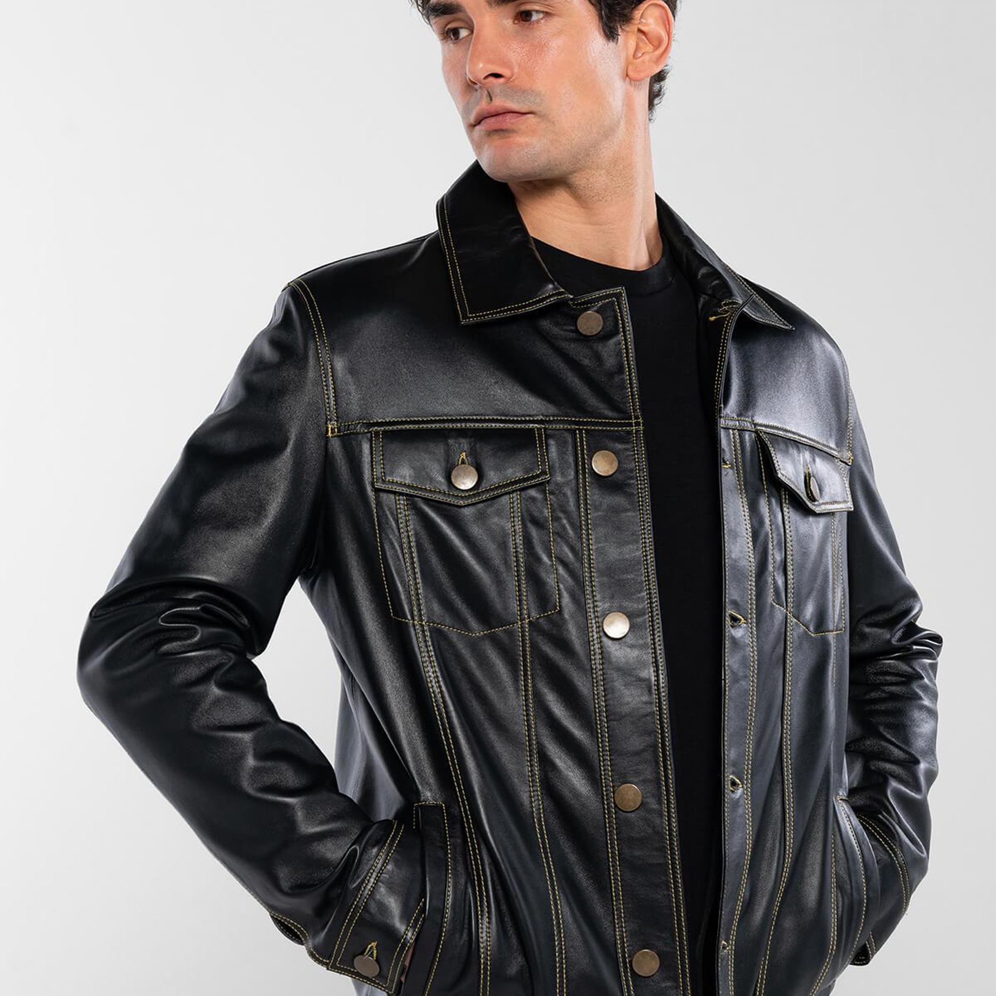 Tamer Tanca Erkek Hakiki Deri Siyah Deri Mont