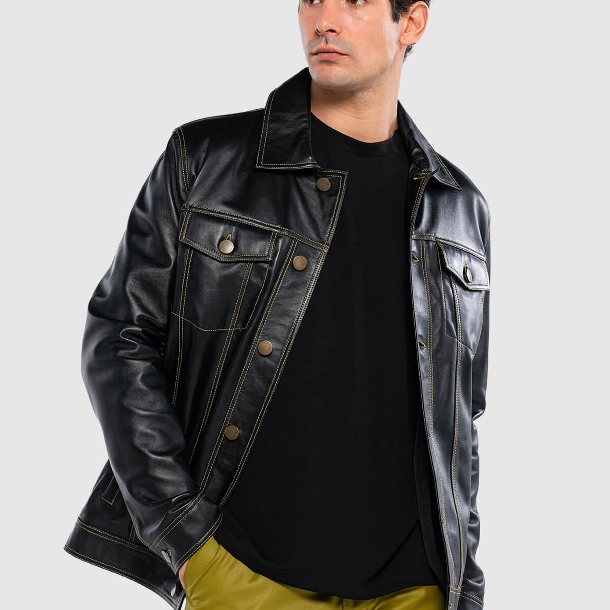 Tamer Tanca Erkek Hakiki Deri Siyah Deri Mont