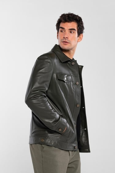  Tamer Tanca Erkek Hakiki Deri Yeşil Deri Mont