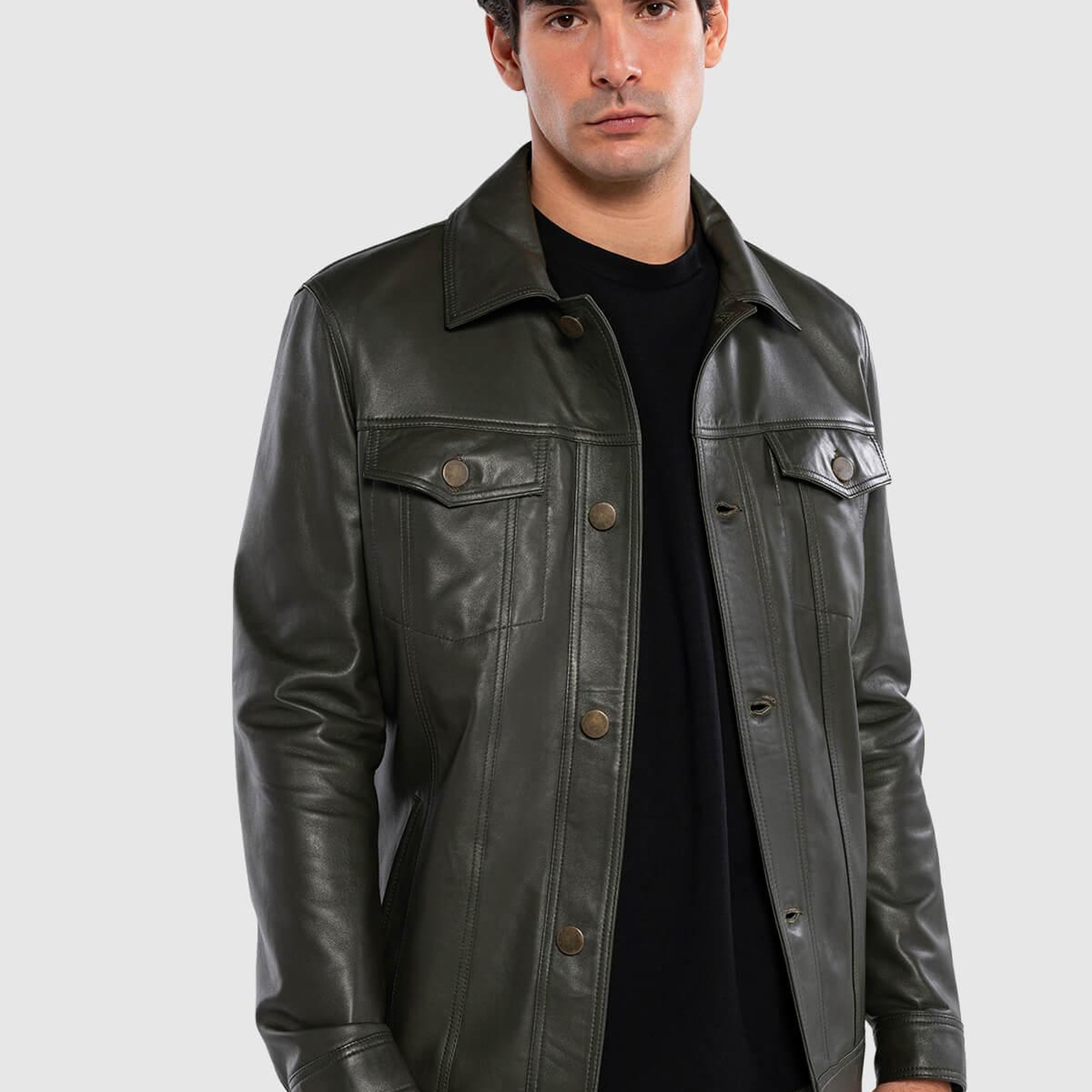 Tamer Tanca Erkek Hakiki Deri Yeşil Deri Mont