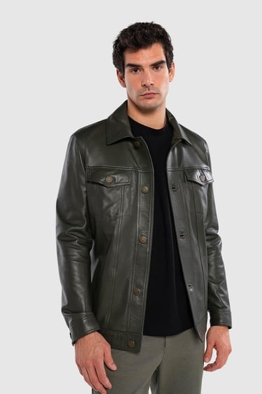  Tamer Tanca Erkek Hakiki Deri Yeşil Deri Mont