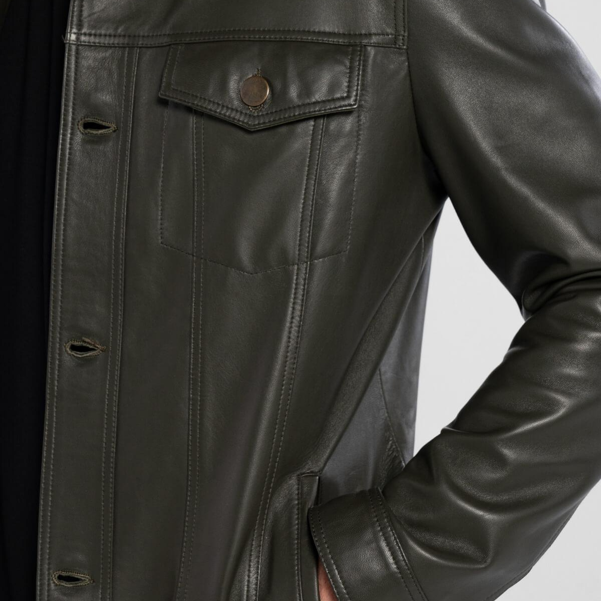 Tamer Tanca Erkek Hakiki Deri Yeşil Deri Mont