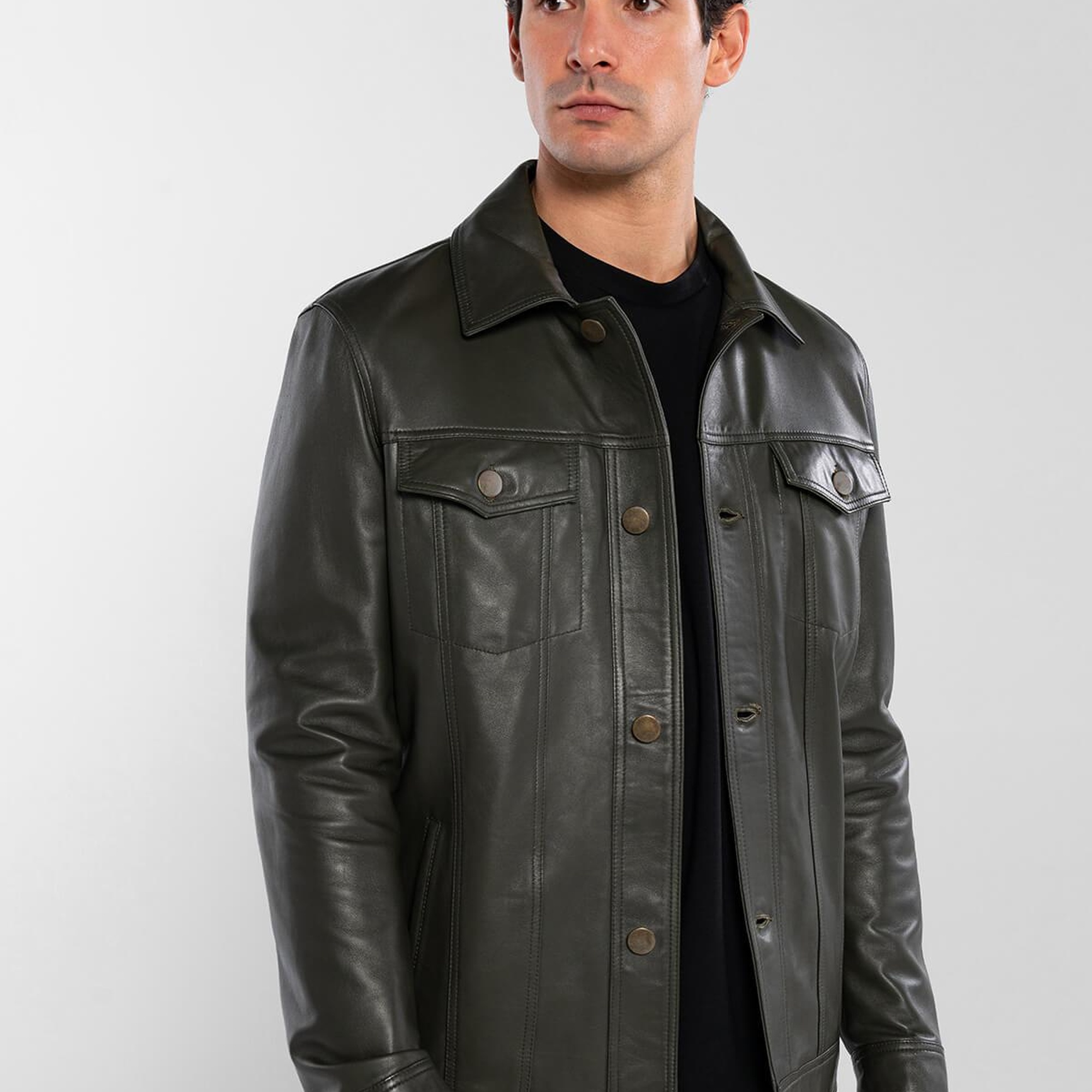 Tamer Tanca Erkek Hakiki Deri Yeşil Deri Mont