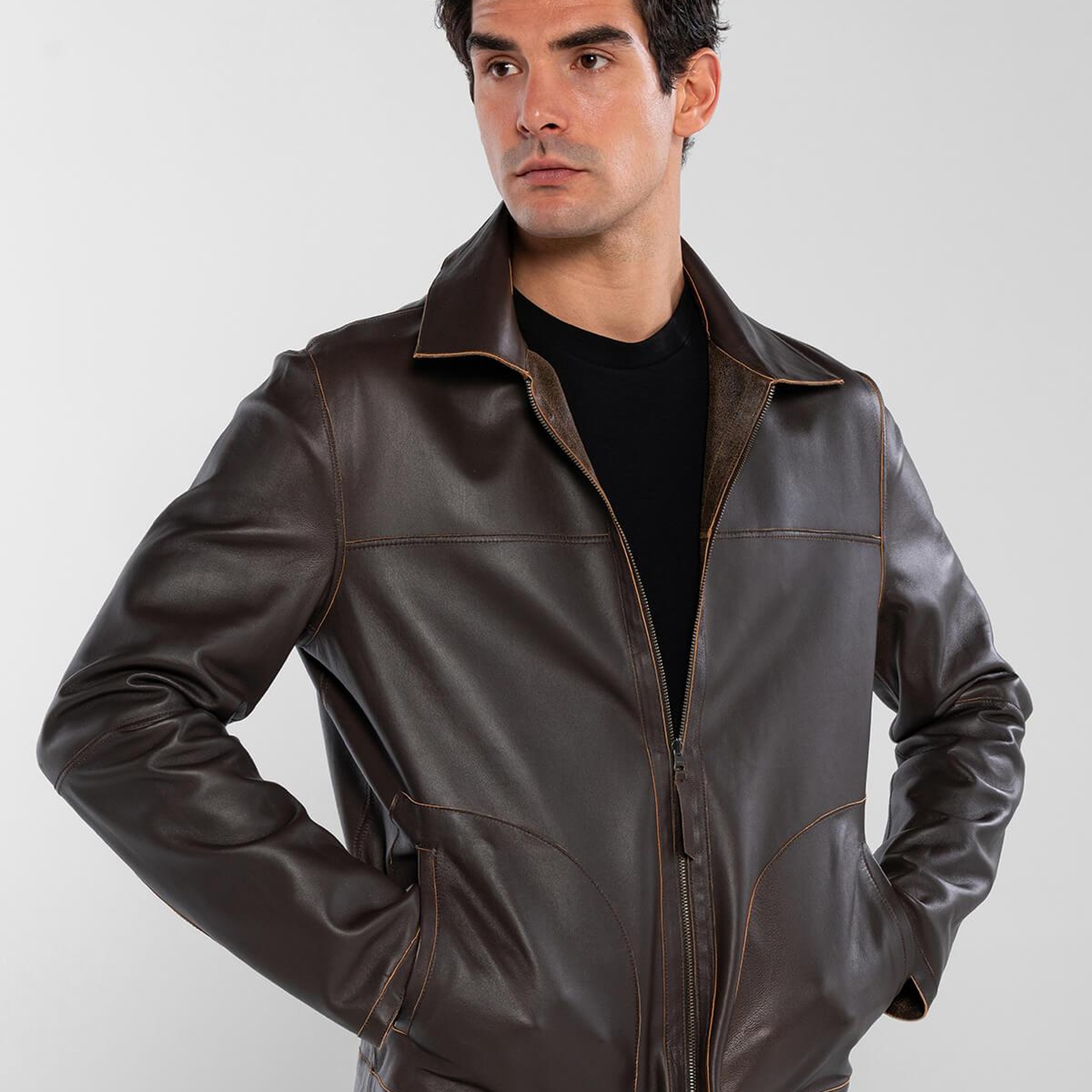 Tamer Tanca Erkek Hakiki Deri Kahverengi Deri Mont