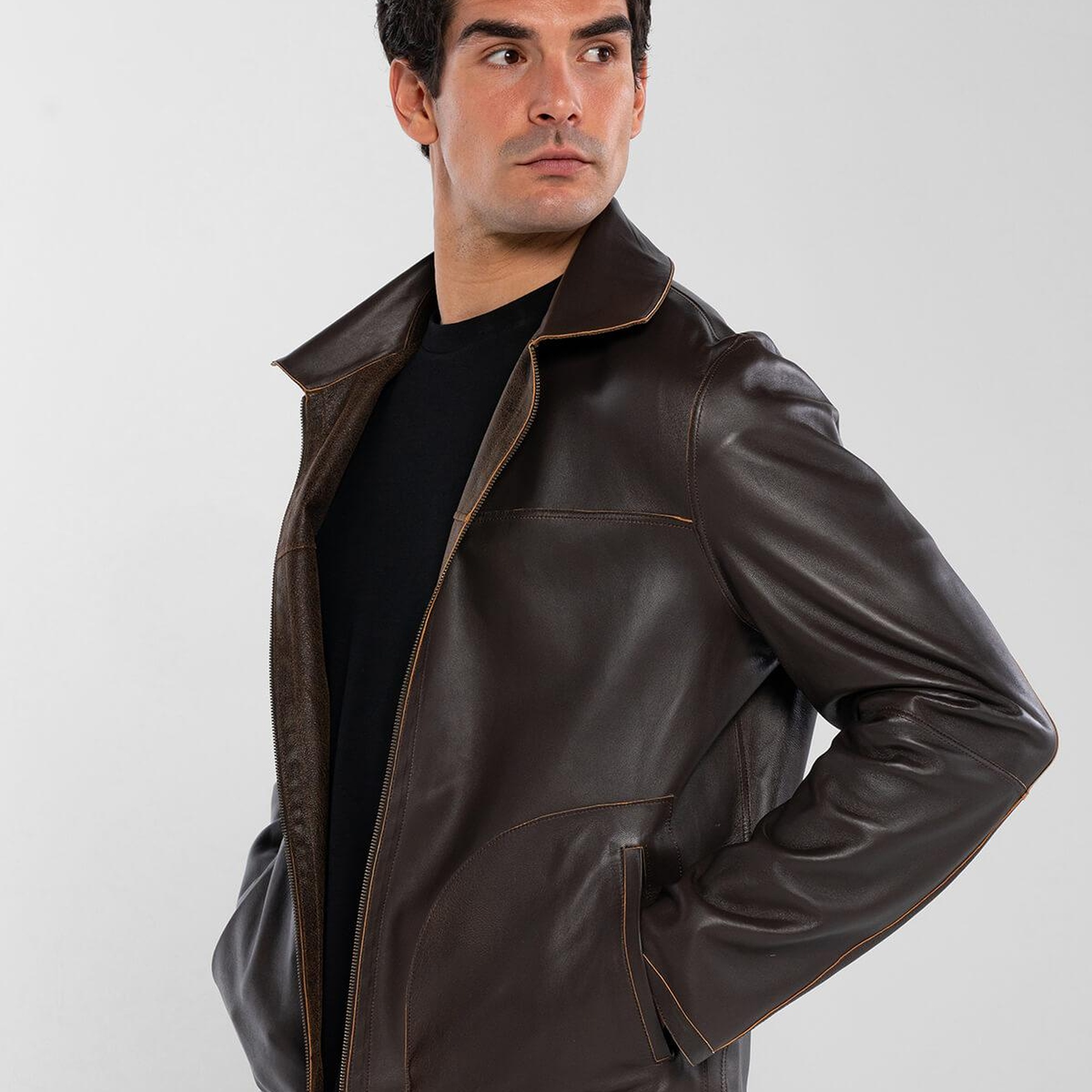 Tamer Tanca Erkek Hakiki Deri Kahverengi Deri Mont