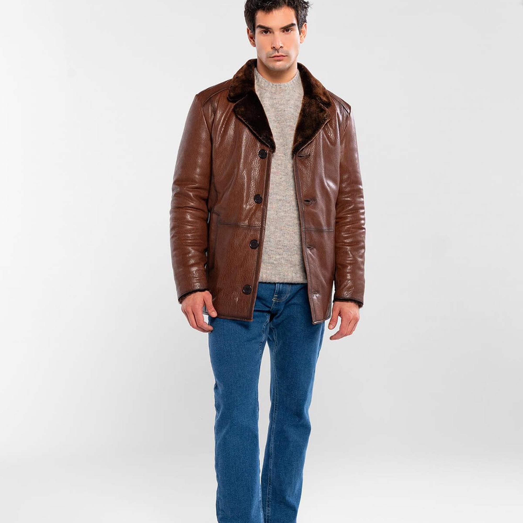 Tamer Tanca Erkek Hakiki Deri Kahverengi Deri Mont
