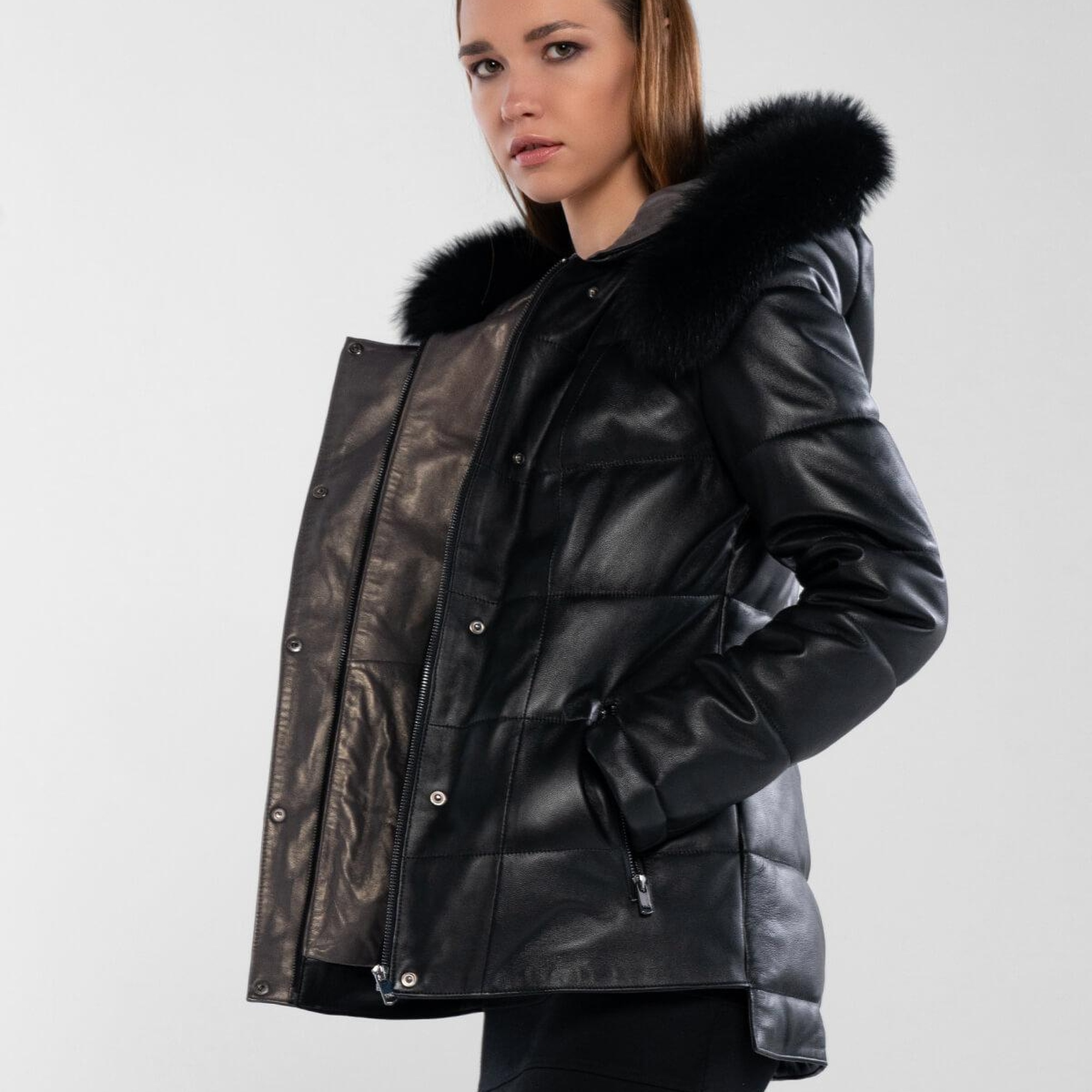 Tamer Tanca Kadın Hakiki Deri Siyah Deri Deri Mont