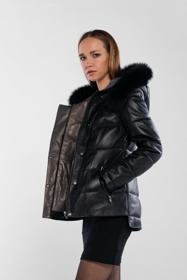  Tamer Tanca Kadın Hakiki Deri Siyah Deri Deri Mont