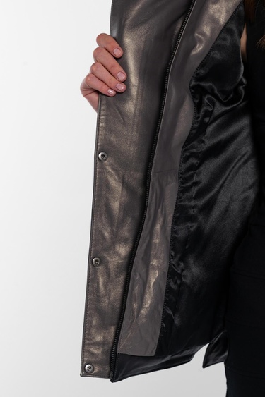  Tamer Tanca Kadın Hakiki Deri Siyah Deri Deri Mont