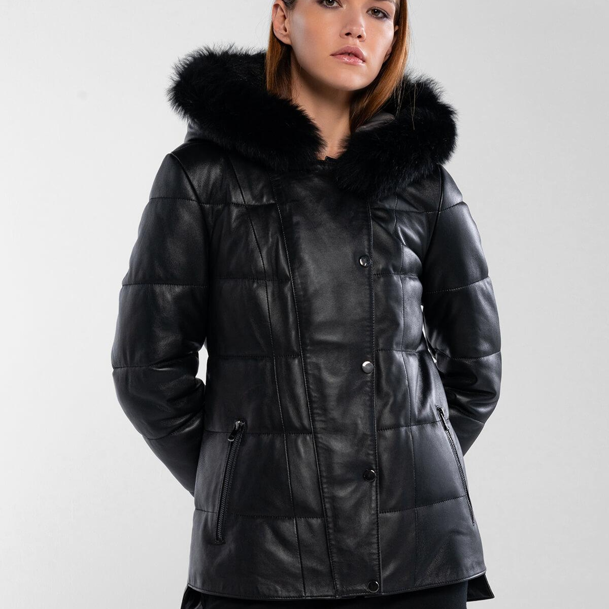 Tamer Tanca Kadın Hakiki Deri Siyah Deri Deri Mont