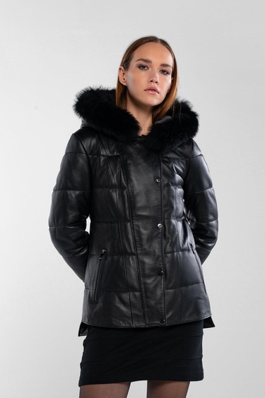  Tamer Tanca Kadın Hakiki Deri Siyah Deri Deri Mont