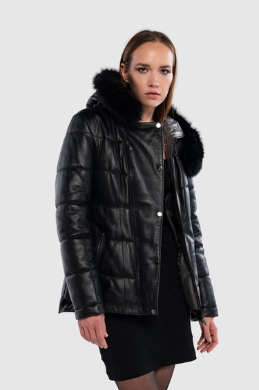  Tamer Tanca Kadın Hakiki Deri Siyah Deri Deri Mont