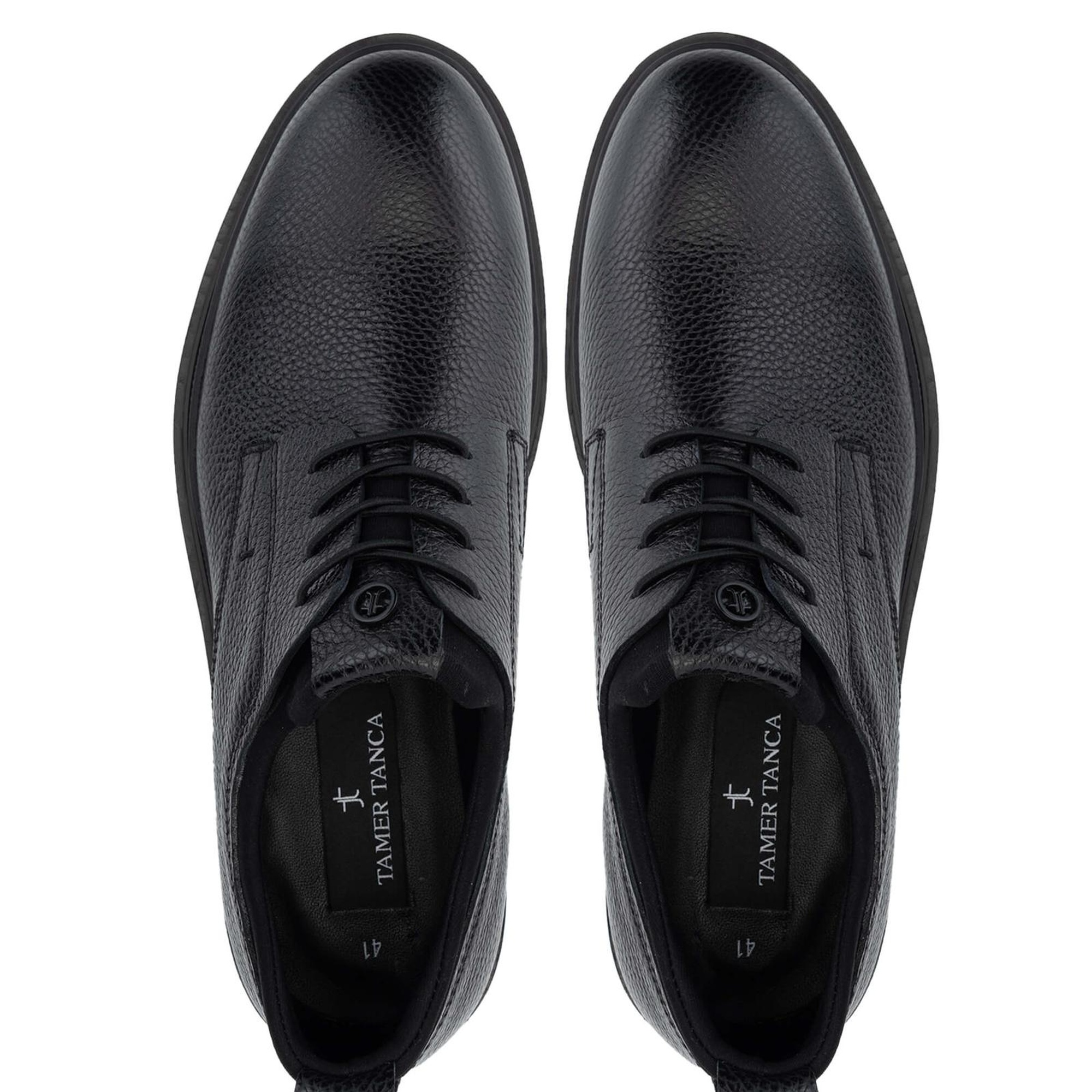 Tamer Tanca Erkek Hakiki Deri Siyah Floter Casual Ayakkabı