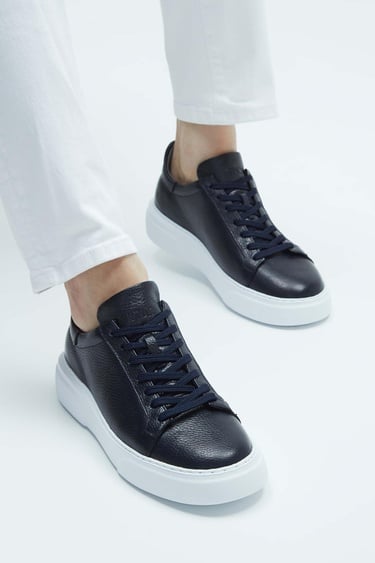  Tamer Tanca Erkek Hakiki Deri Lacivert Sneakers & Spor Ayakkabı