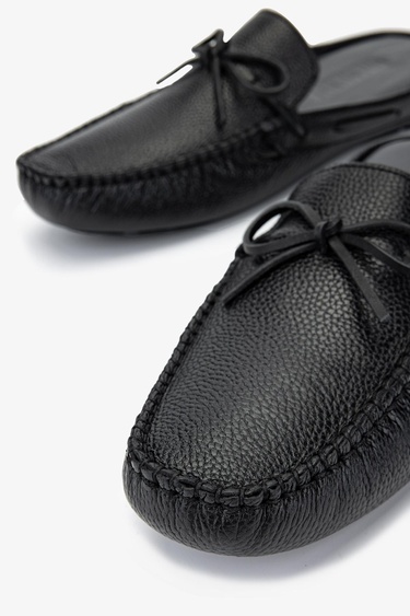  Valmenti Enjex Erkek Siyah Floter Hakiki Deri Düz Terlik