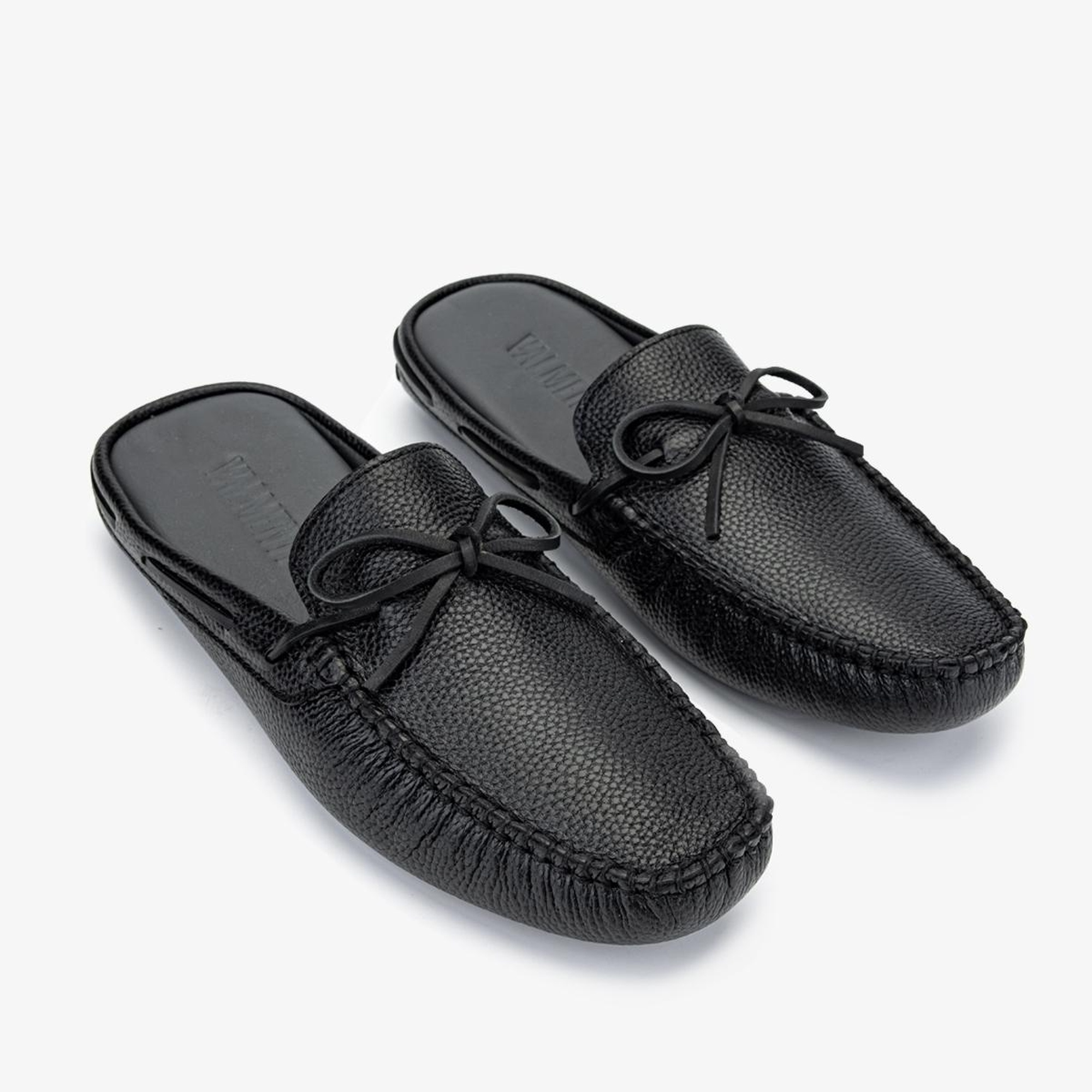 Valmenti Enjex Erkek Siyah Floter Hakiki Deri Düz Terlik