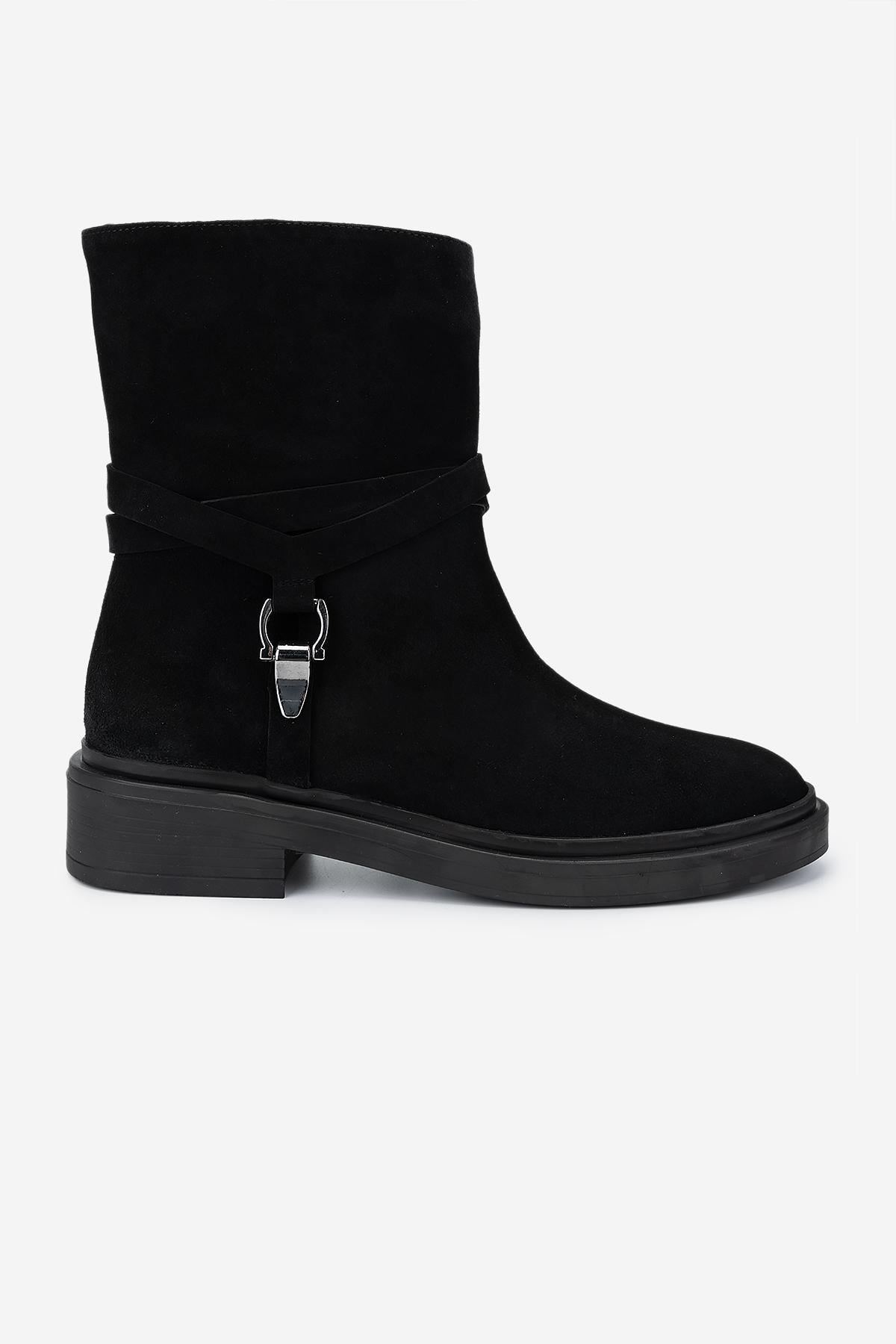  Valmenti Kadın Siyah Süet Düz Bot