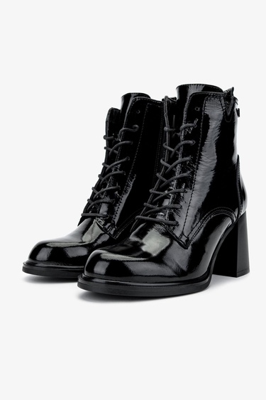  Valmenti Kadın Hakiki Deri Siyah Rugan Casual Bot