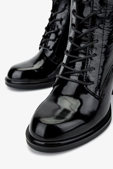  Valmenti Kadın Hakiki Deri Siyah Rugan Casual Bot