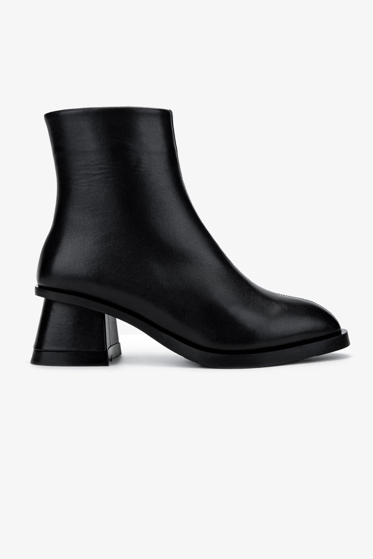  Valmenti Kadın Hakiki Deri Siyah Deri Topuklu Bot