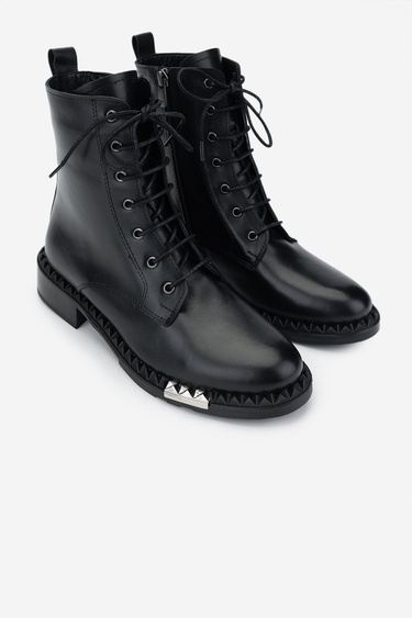  Valmenti Kadın Hakiki Deri Siyah Deri Düz Bot