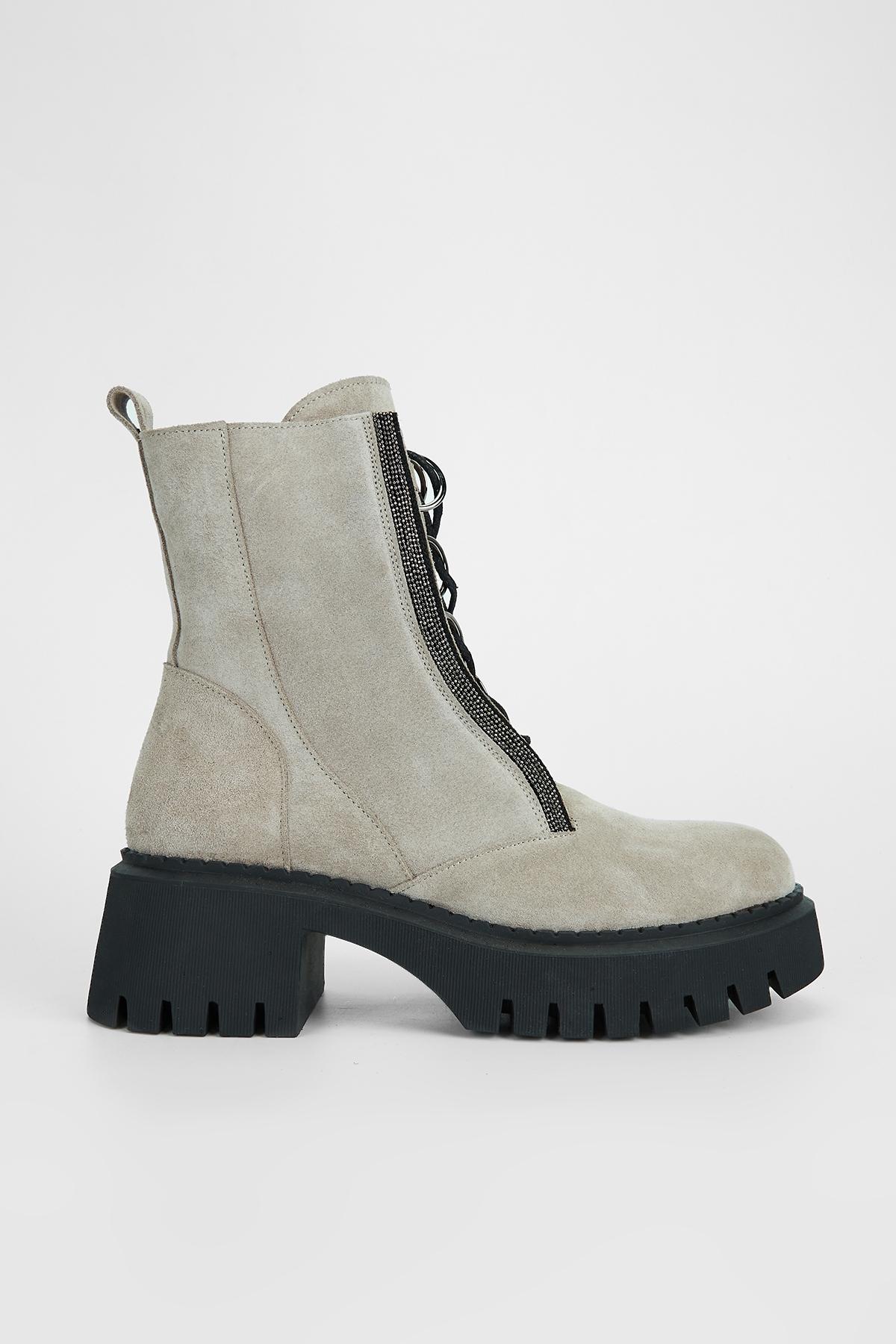  Valmenti Kadın Bej Süet Hakiki Deri Casual Bot