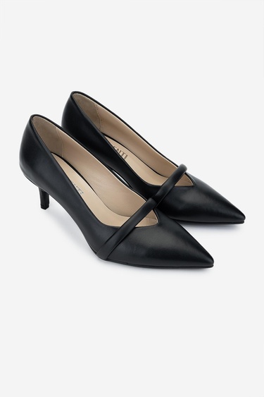  Valmenti Kadın Hakiki Deri Siyah Deri Topuklu Ayakkabı