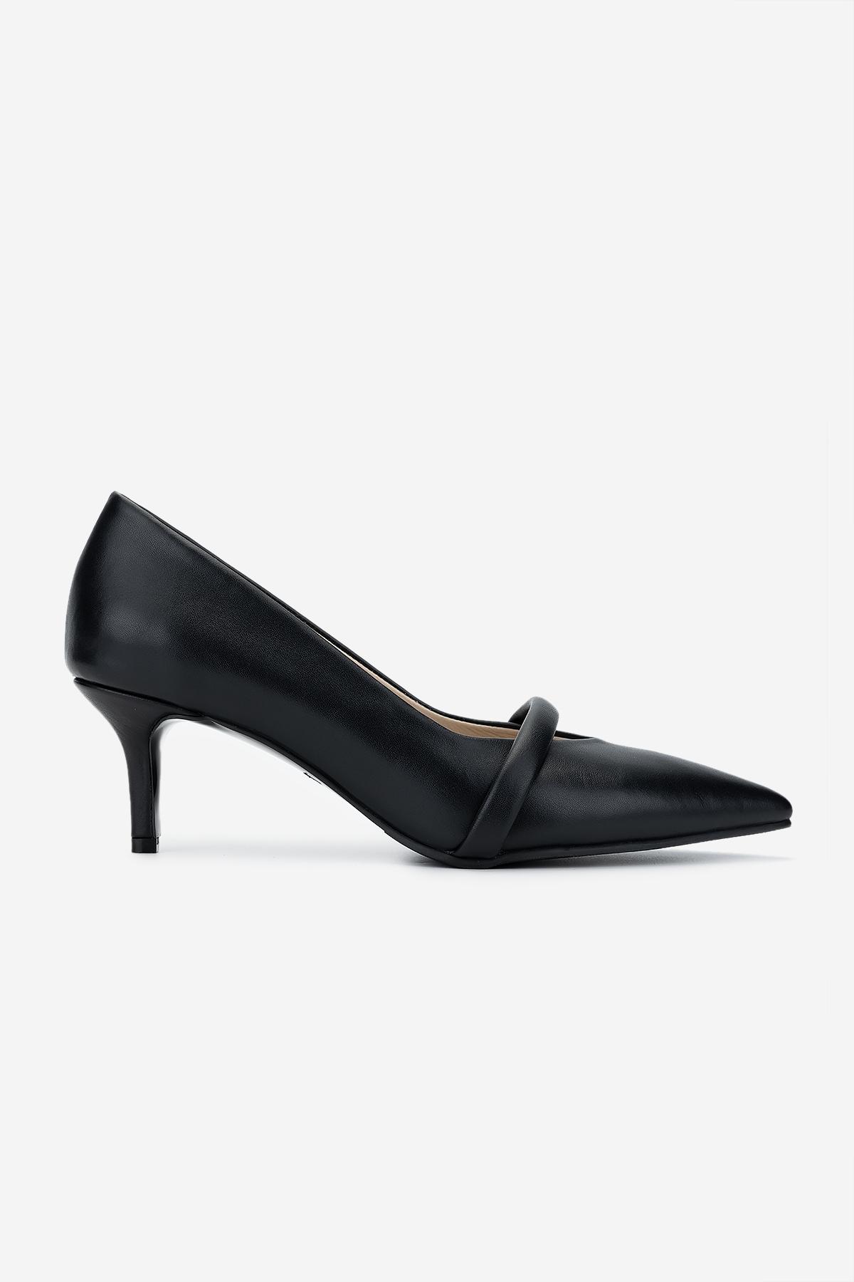  Valmenti Kadın Hakiki Deri Siyah Deri Topuklu Ayakkabı