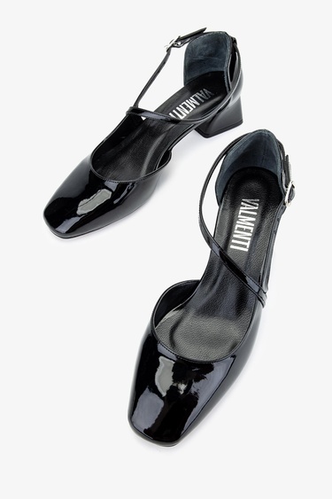  Valmenti Terza Kadın Siyah Rugan Hakiki Deri Topuklu Ayakkabı