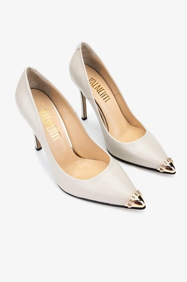  Valmenti Cielo Kadın Bej Hakiki Deri Topuklu Ayakkabı