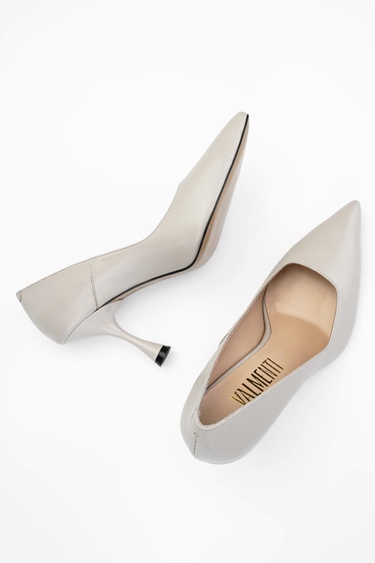  Valmenti Anya Kadın Bej Hakiki Deri Topuklu Ayakkabı